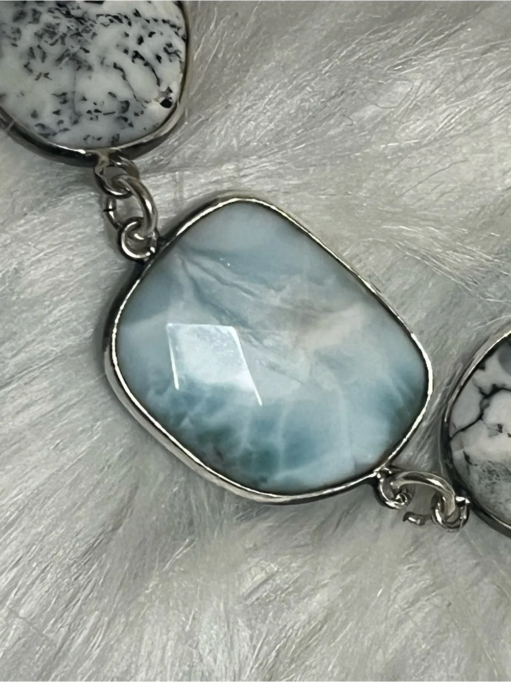 Gorgeous Sterling Larimar Dendritic Agate Bracelet